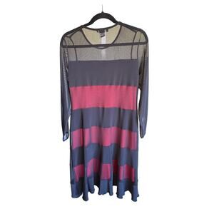 Michael Tyler Mesh Stripe Long Sleeve Sheath Dress Size‎ M/M Black Red